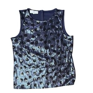RSVP by Talbots Navy Blue Sequin Sleeveless Tank Top Party‎ Sparkly Medium M